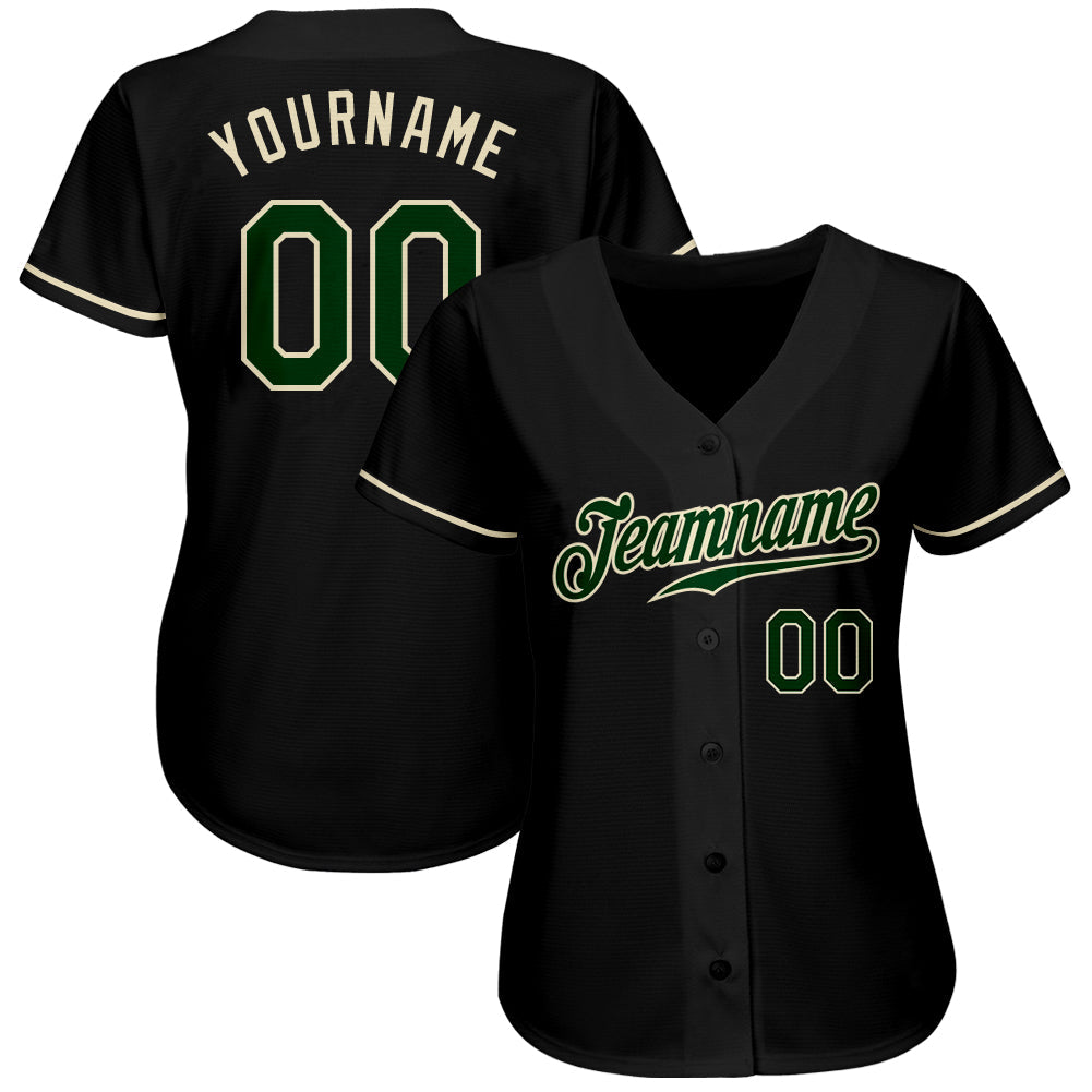 Custom Black Green-Cream Authentic Baseball Jersey view 2