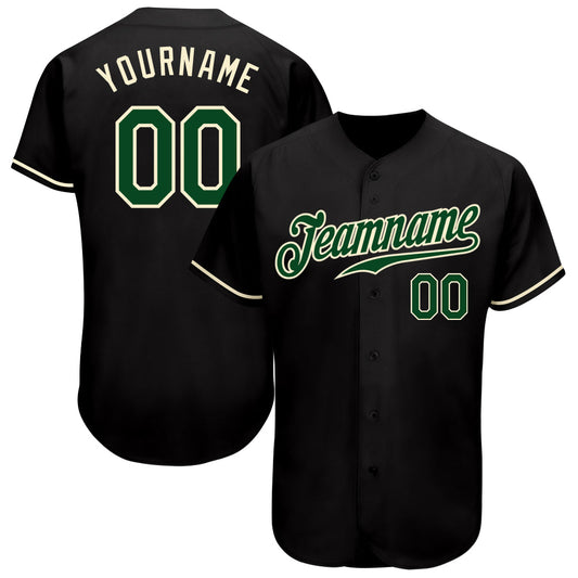 Custom Black Green-Cream Authentic Baseball Jersey - Main View