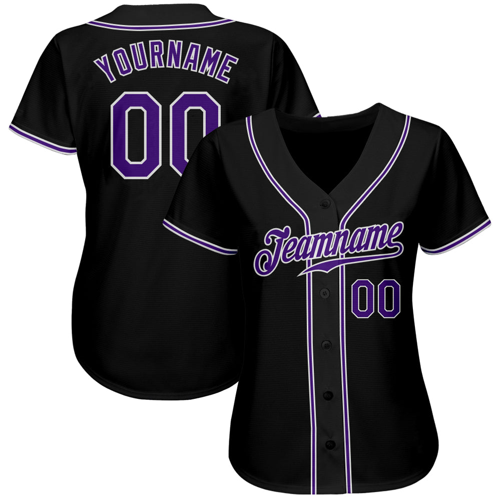 Custom Black Purple-White Authentic Baseball Jersey view 3