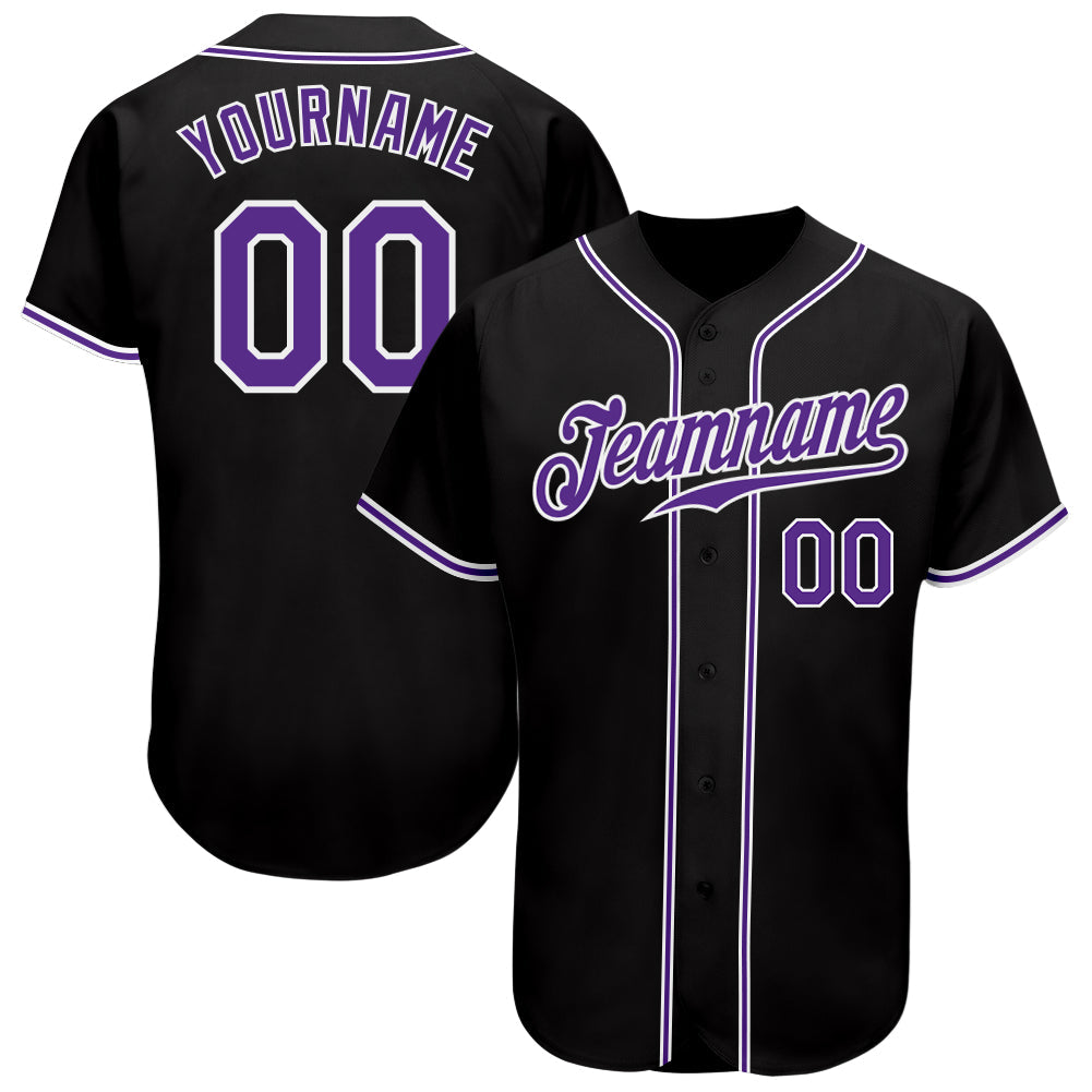 Custom Black Purple-White Authentic Baseball Jersey - Main View
