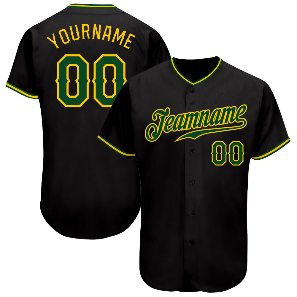 Custom Black Green-Gold Authentic Baseball Jersey - Main View