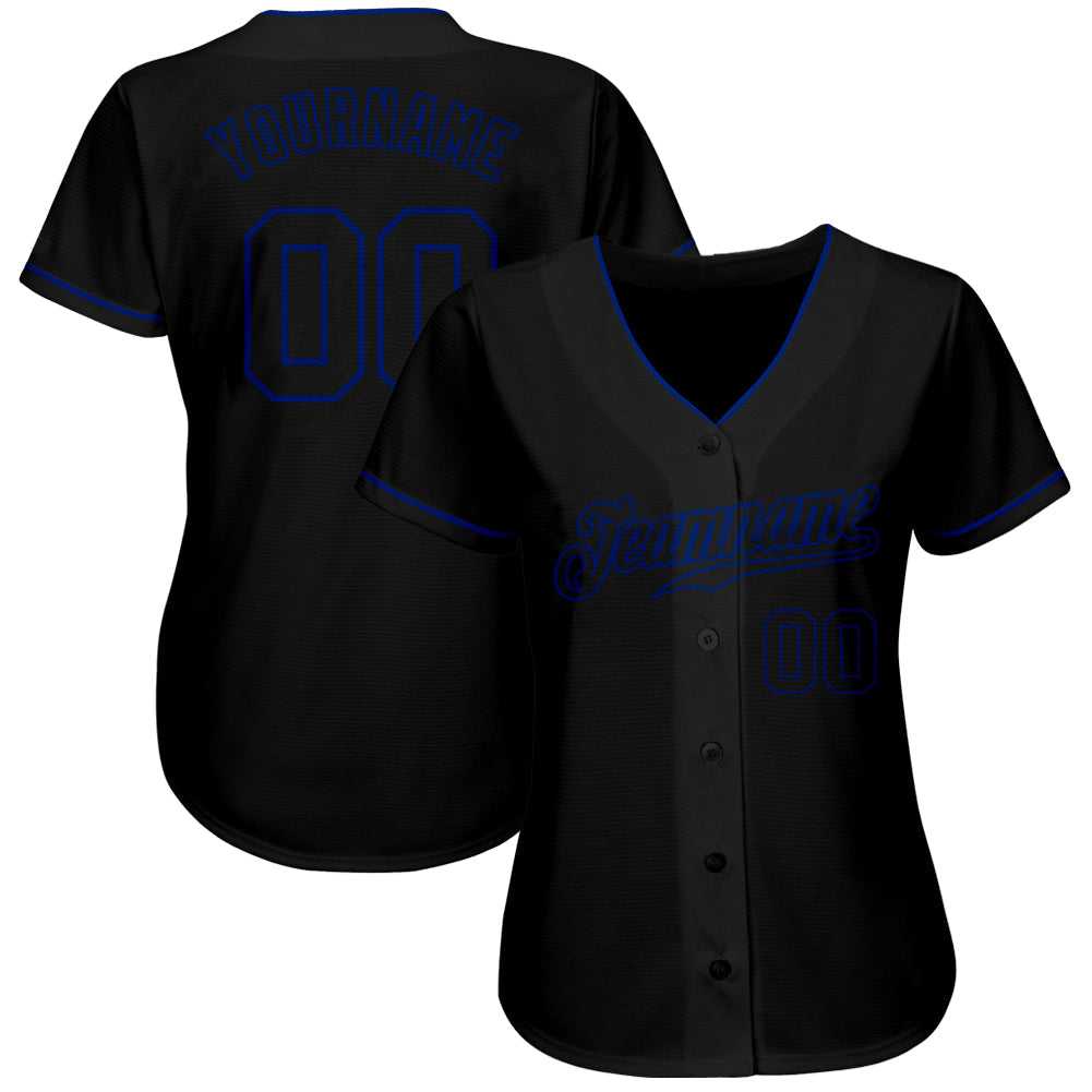 Custom Black Black-Royal Authentic Baseball Jersey view 2