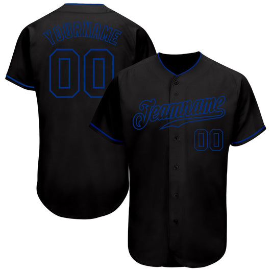Custom Black Black-Royal Authentic Baseball Jersey - Main View