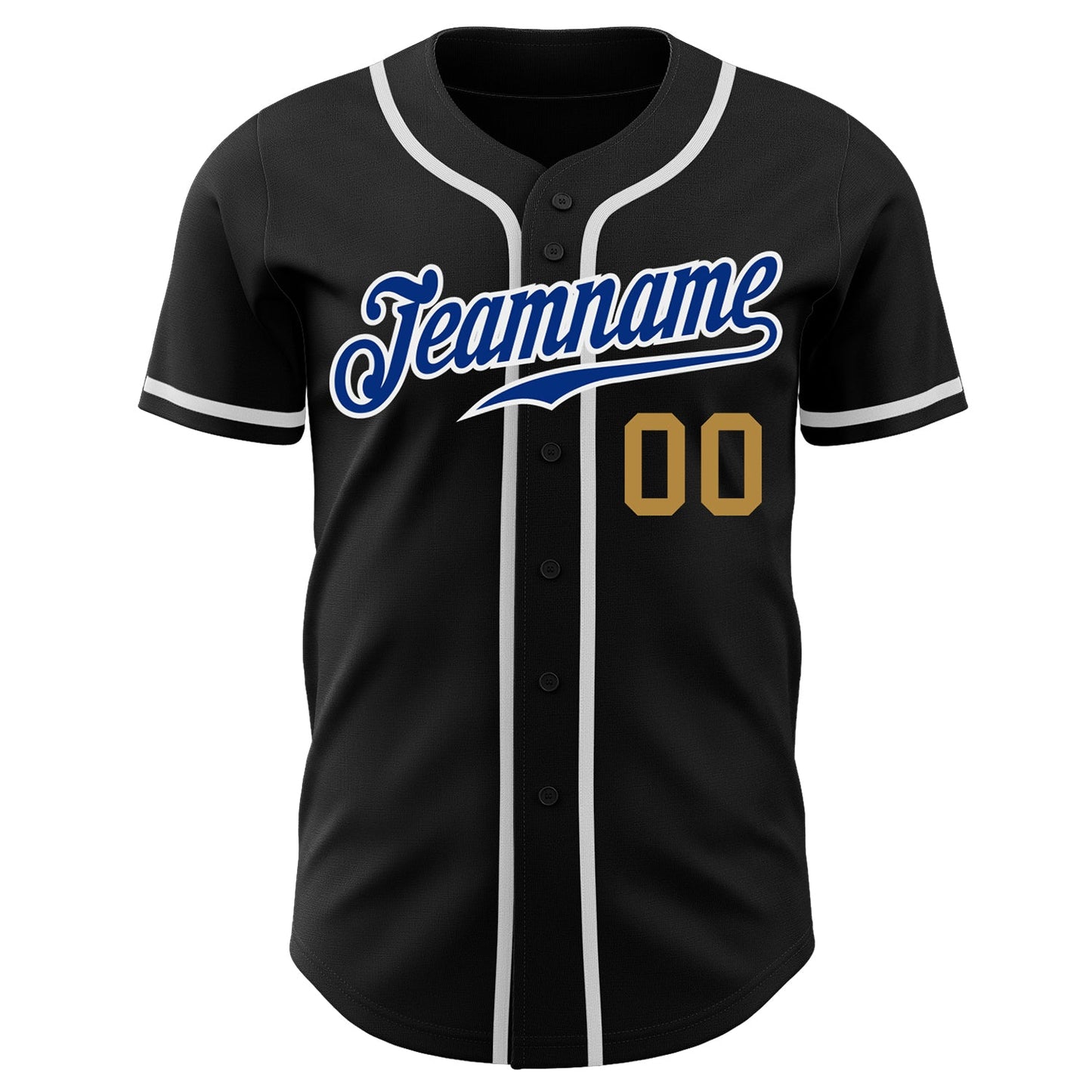 Custom Black Royal-Old Gold Authentic Baseball Jersey view 2