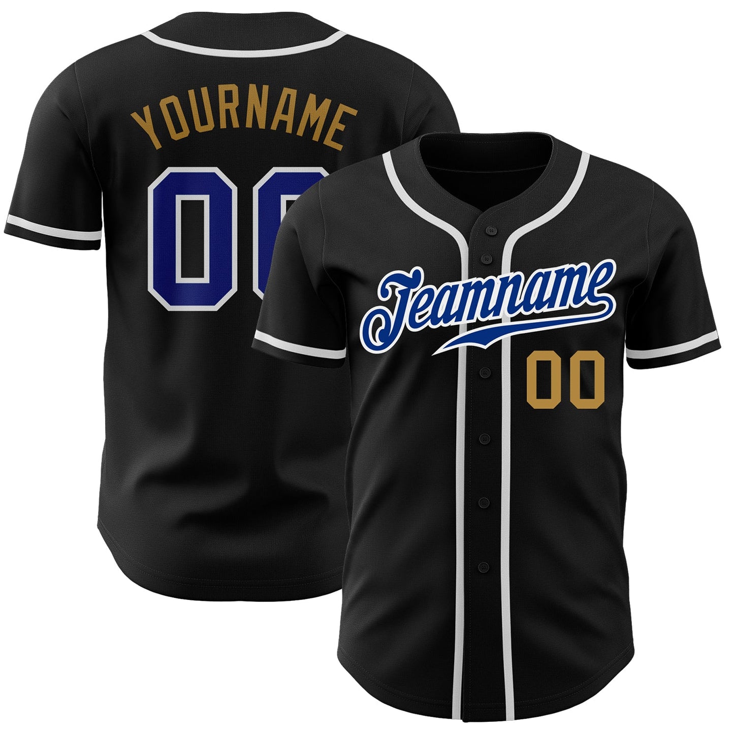 Custom Black Royal-Old Gold Authentic Baseball Jersey - Main View