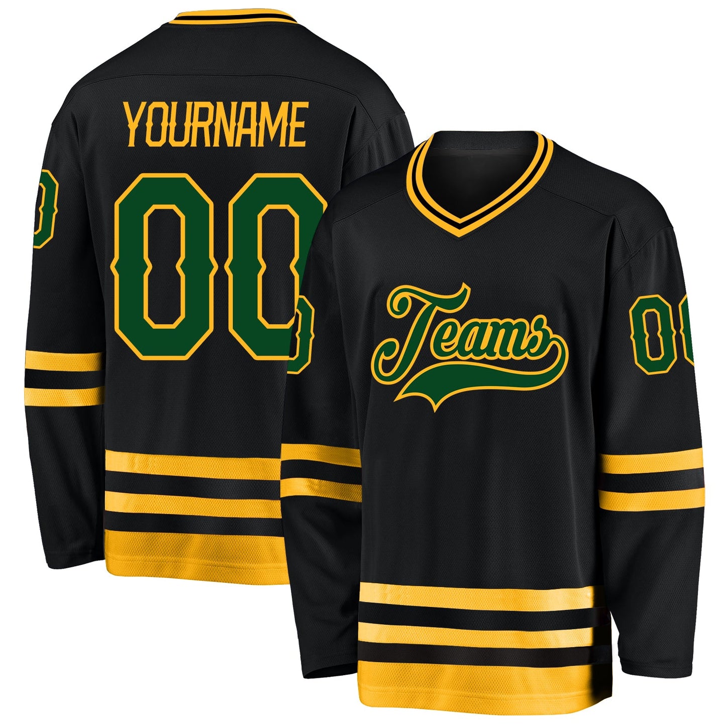 Custom Black Green-Gold Hockey Jersey - Main View