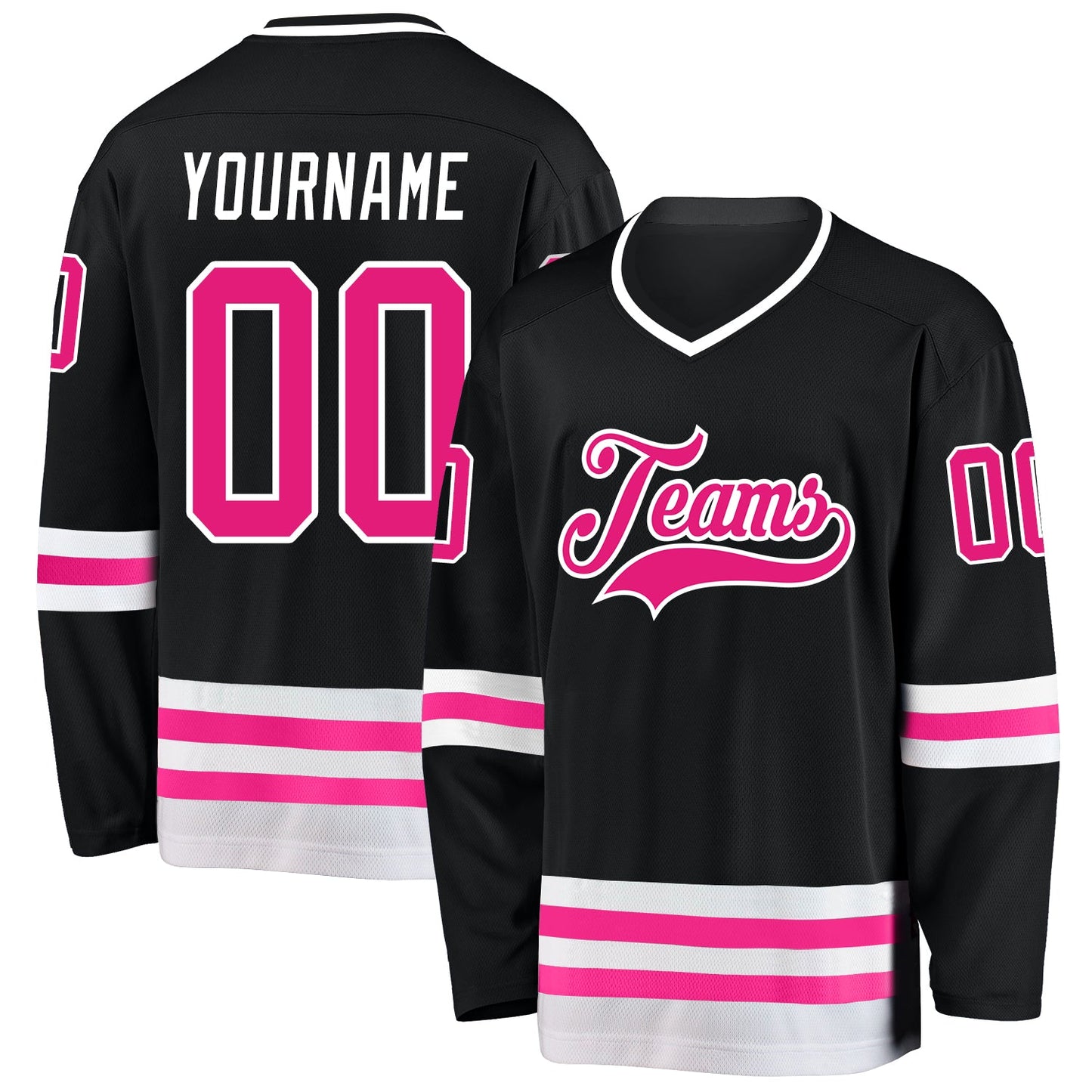 Custom Black Hot Pink-White Hockey Jersey - Main View
