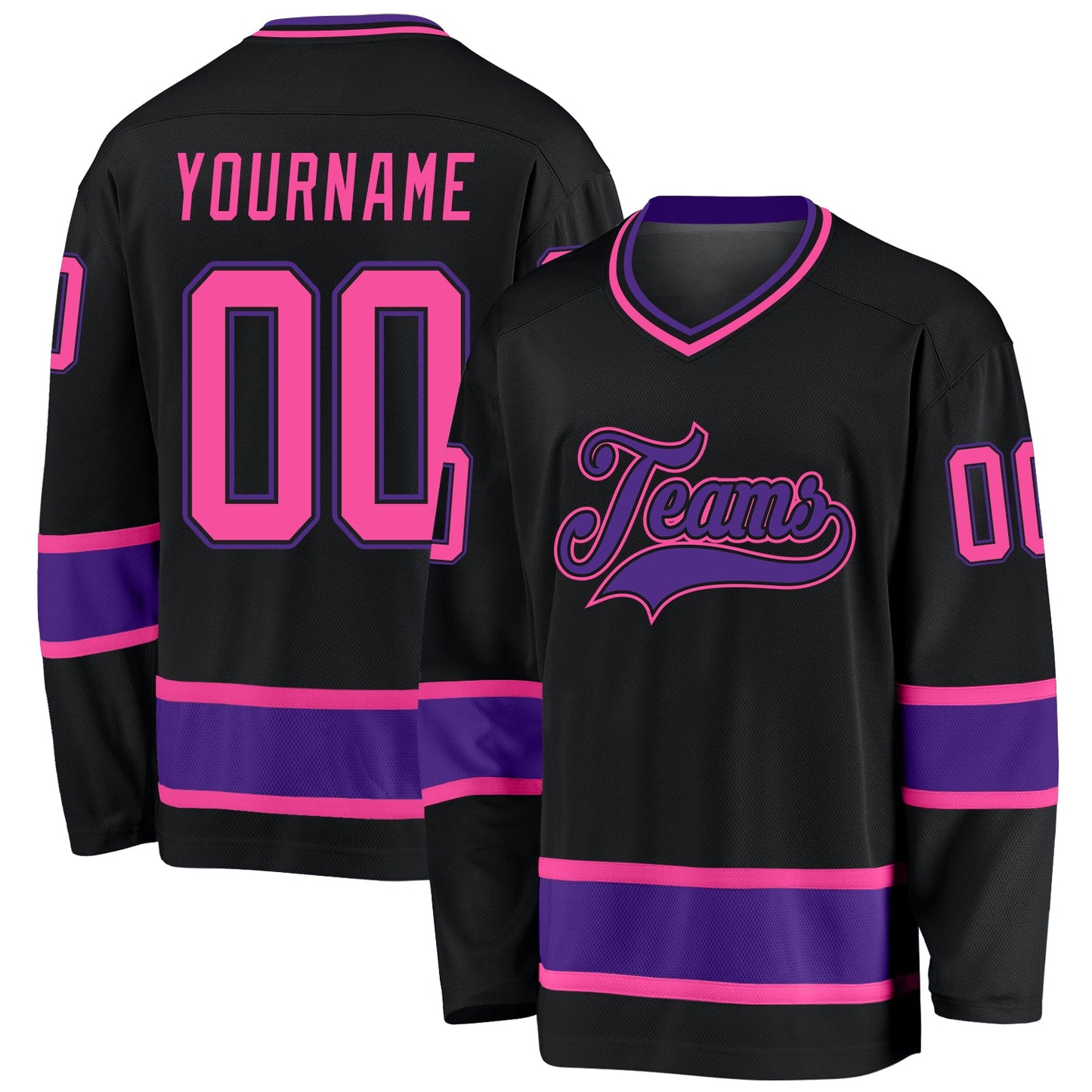 Custom Black Pink-Purple Hockey Jersey - Main View
