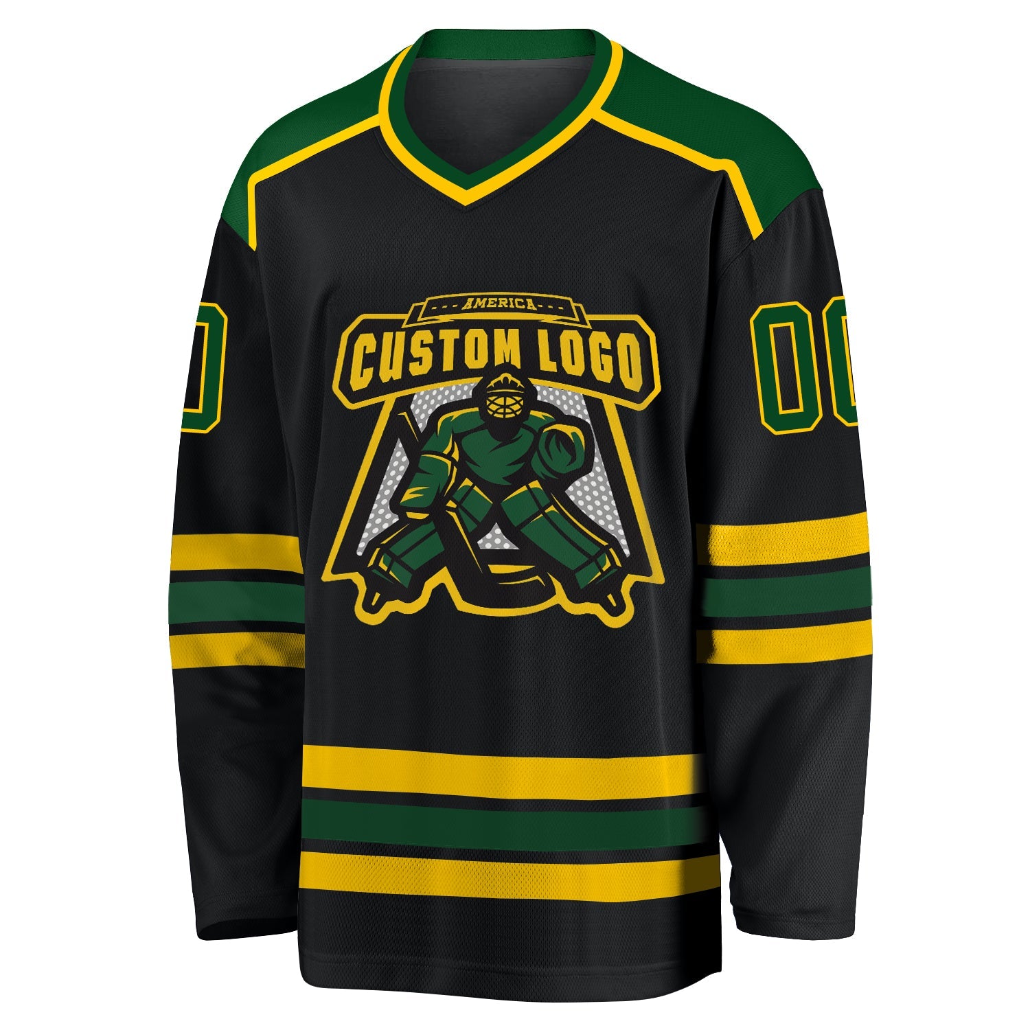 Custom Black Green-Gold Hockey Jersey view 2