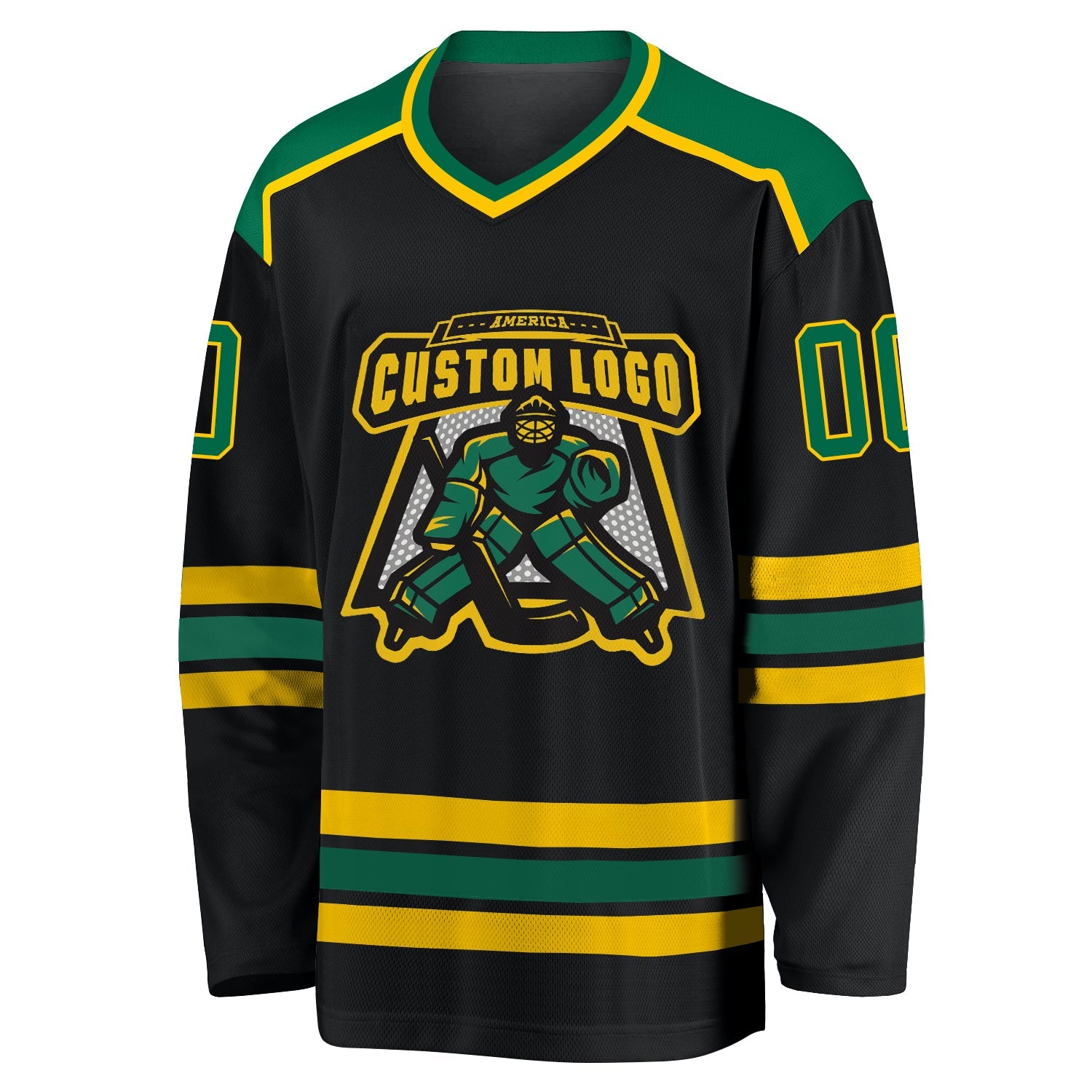 Custom Black Kelly Green-Gold Hockey Jersey view 2