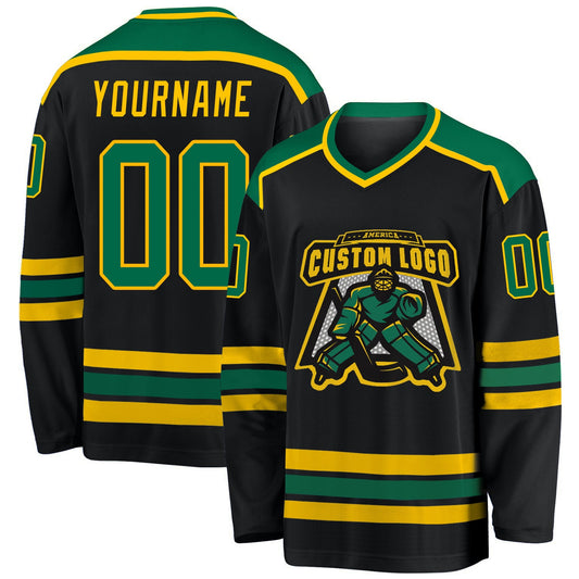 Custom Black Kelly Green-Gold Hockey Jersey - Main View