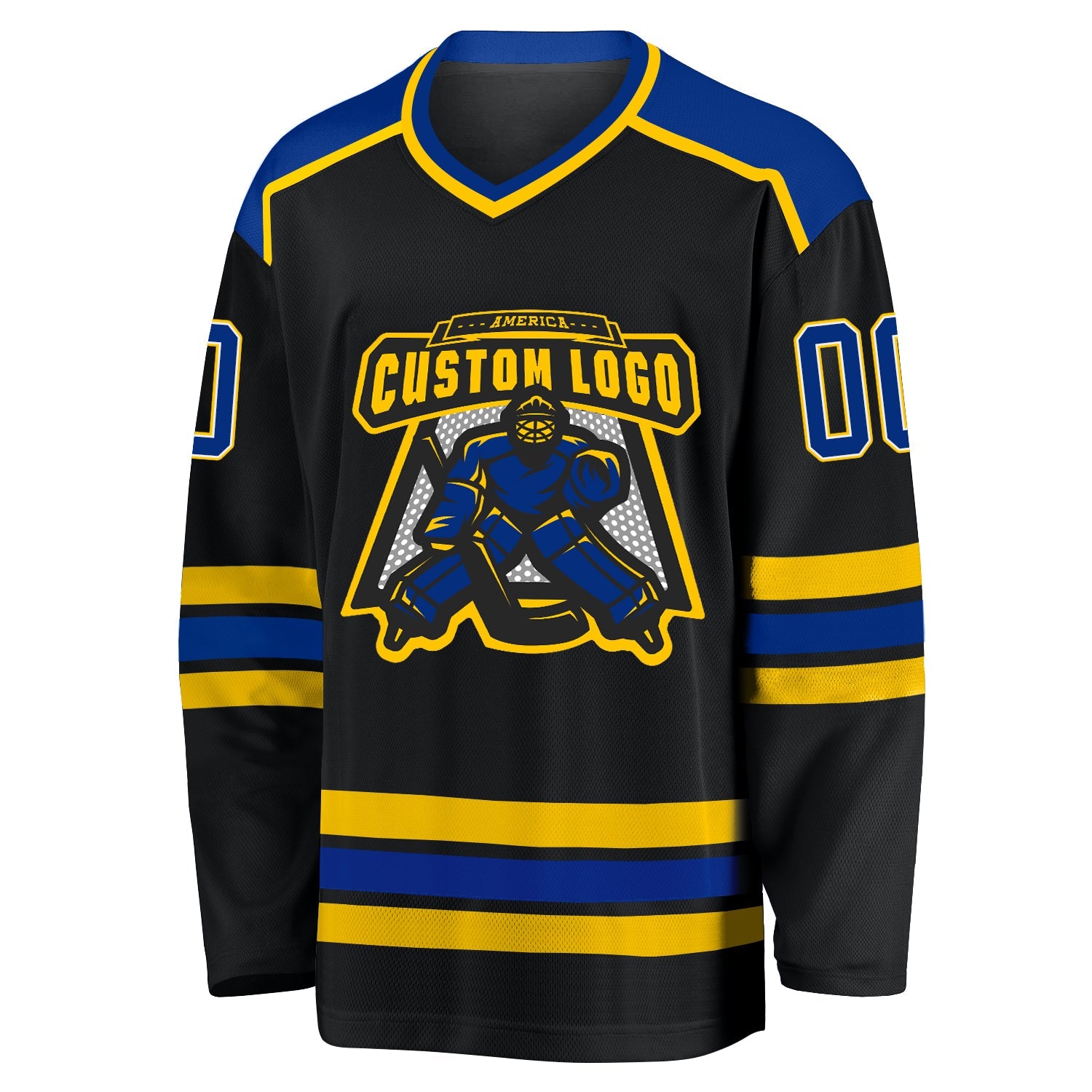 Custom Black Royal-Gold Hockey Jersey view 2