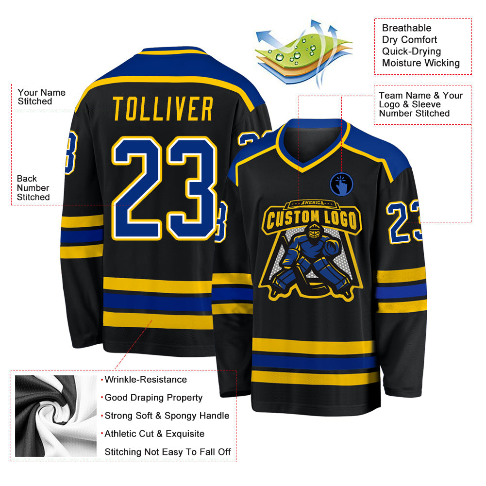 Custom Black Royal-Gold Hockey Jersey view 3