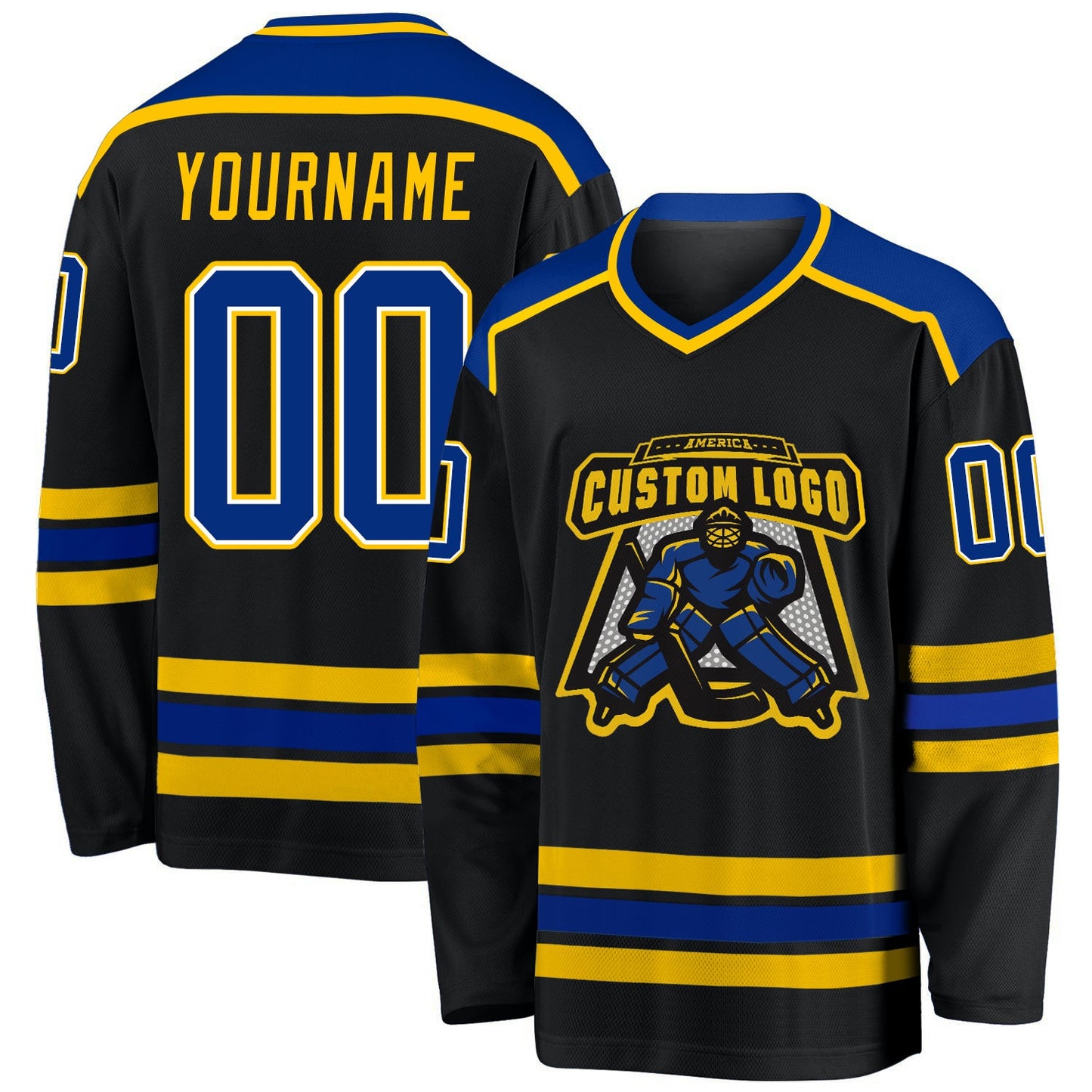 Custom Black Royal-Gold Hockey Jersey - Main View