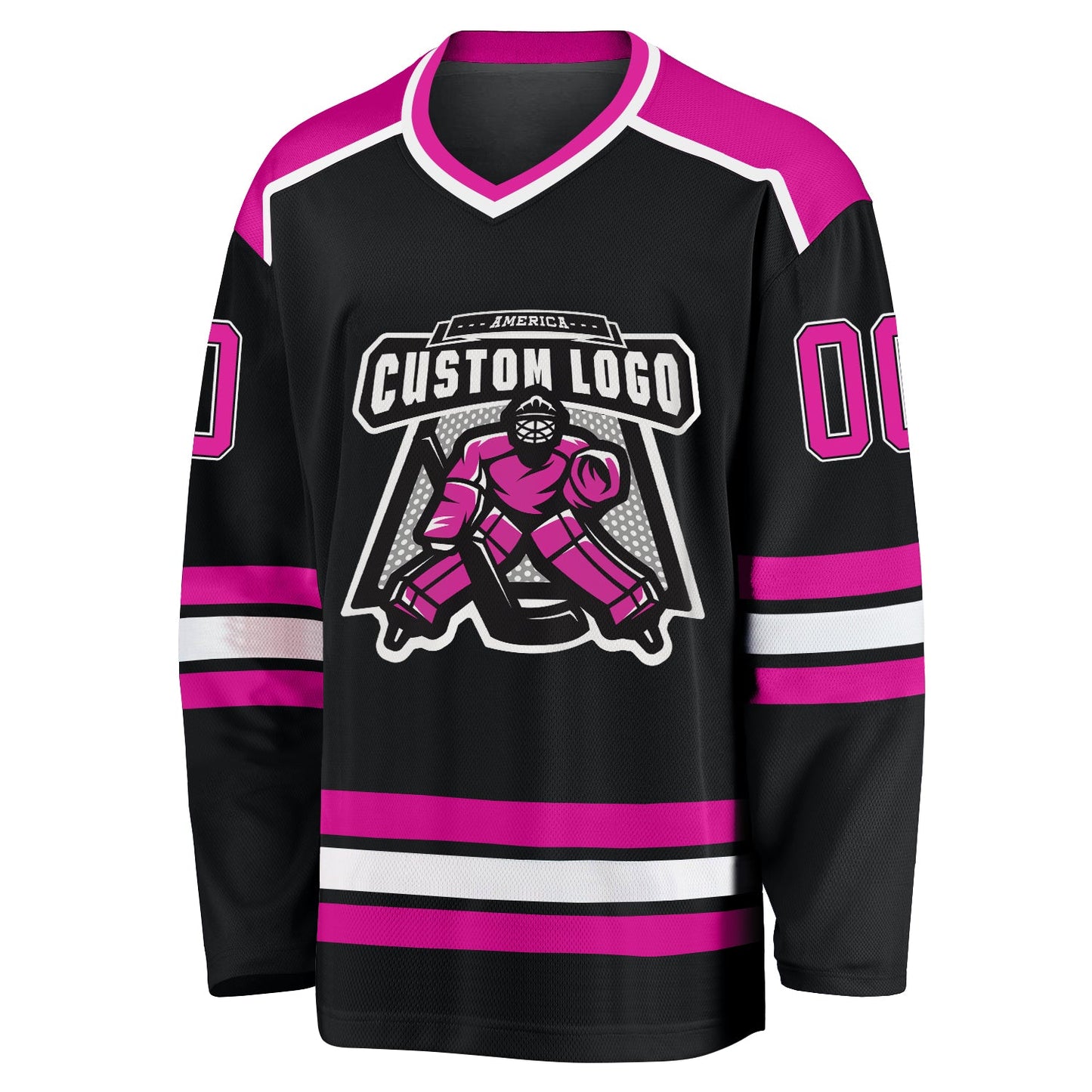 Custom Black Deep Pink-White Hockey Jersey view 2