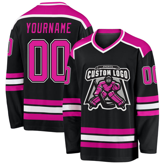 Custom Black Deep Pink-White Hockey Jersey - Main View