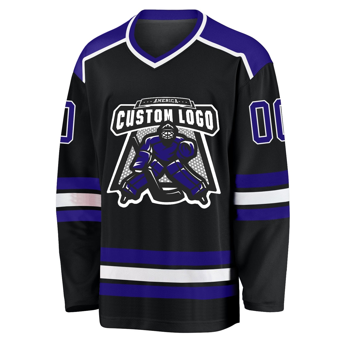 Custom Black Dark Purple-White Hockey Jersey view 2