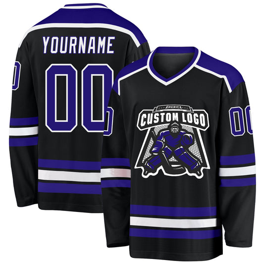 Custom Black Dark Purple-White Hockey Jersey - Main View