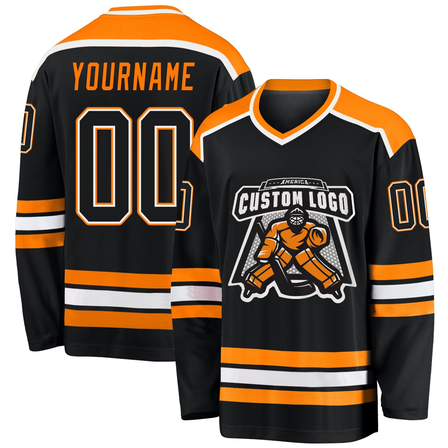 Custom Black Black-Bay Orange Hockey Jersey - Main View