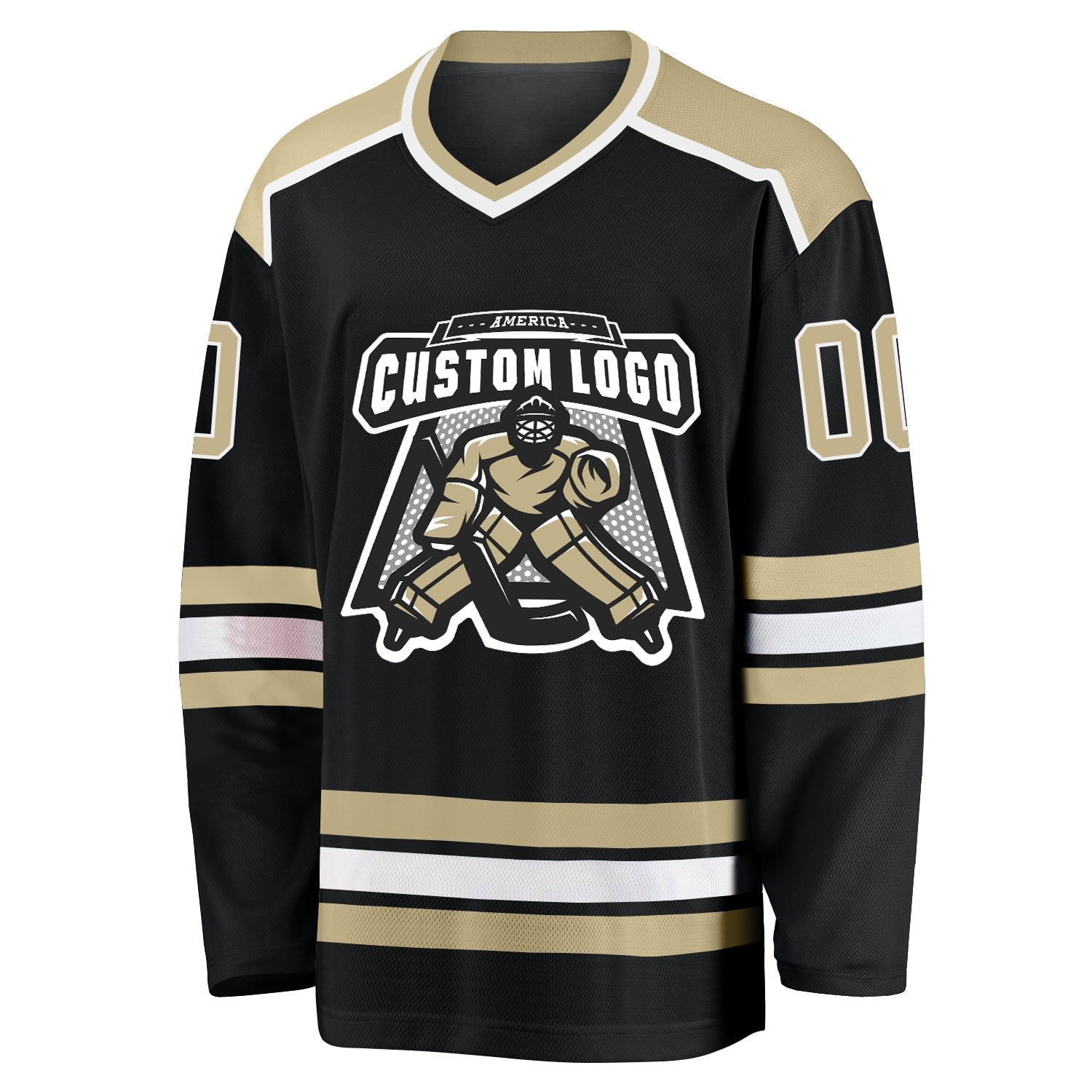 Custom Black Vegas Gold-White Hockey Jersey view 2
