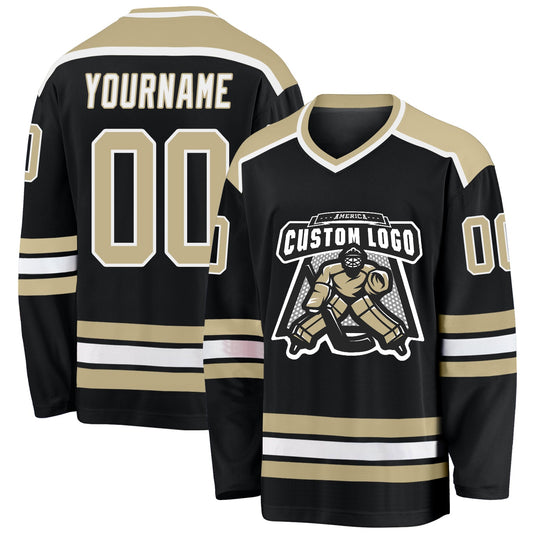Custom Black Vegas Gold-White Hockey Jersey - Main View