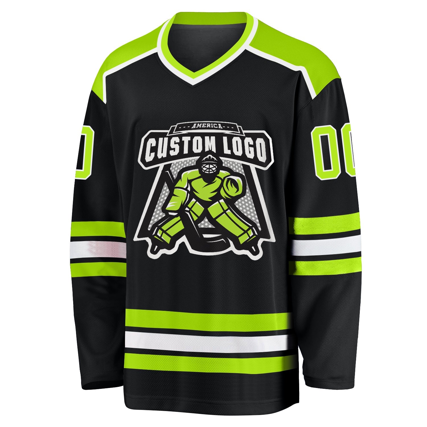 Custom Black Neon Green-White Hockey Jersey view 2