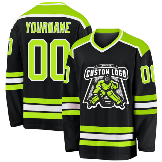 Custom Black Neon Green-White Hockey Jersey - Main View