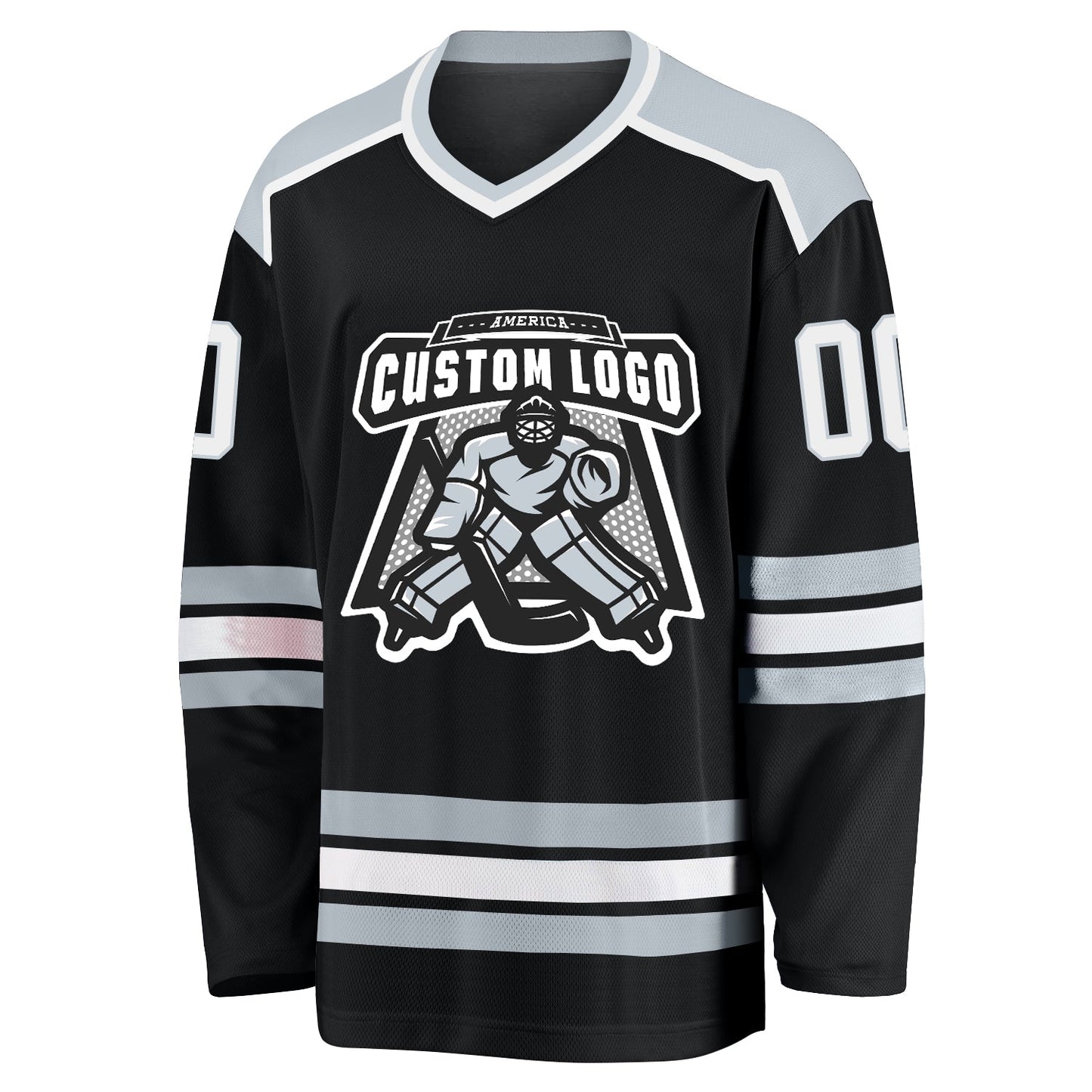 Custom Black White-Silver Hockey Jersey view 2