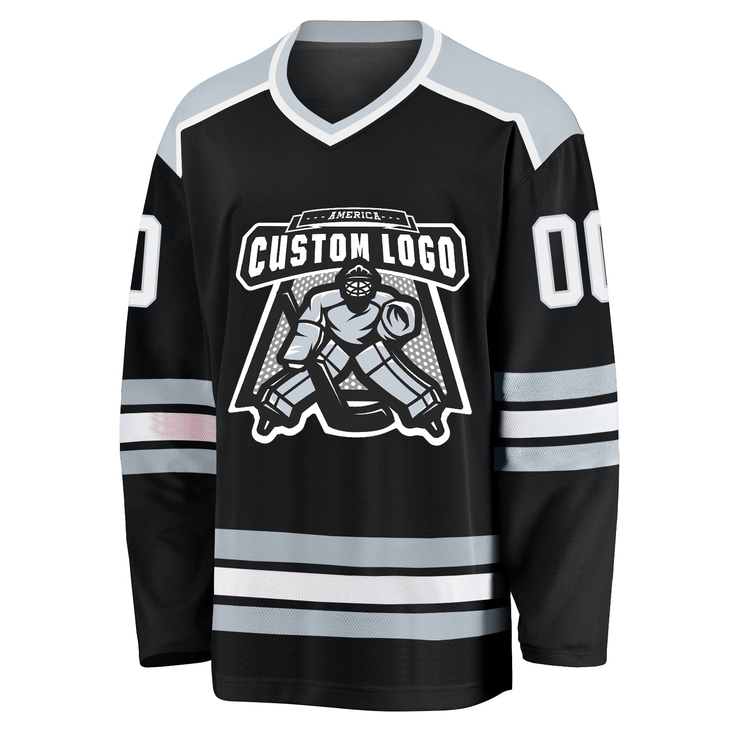 Custom Black White-Silver Hockey Jersey view 2