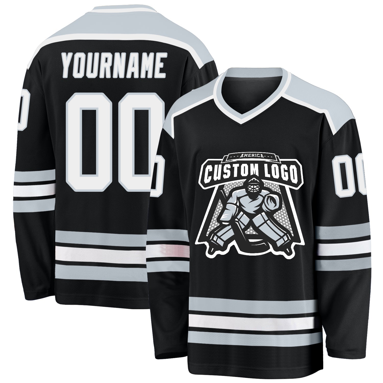 Custom Black White-Silver Hockey Jersey - Main View