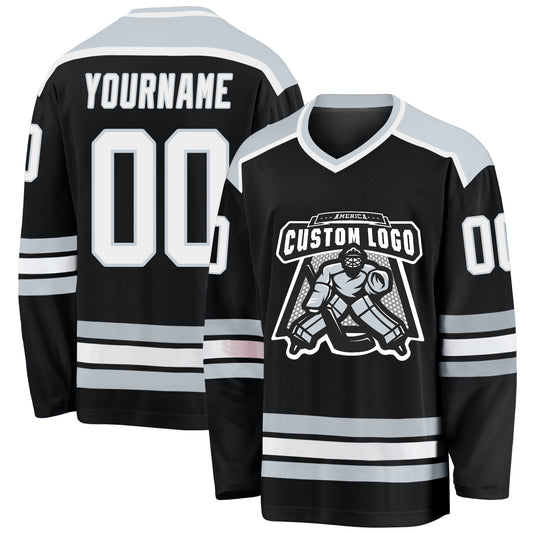Custom Black White-Silver Hockey Jersey - Main View