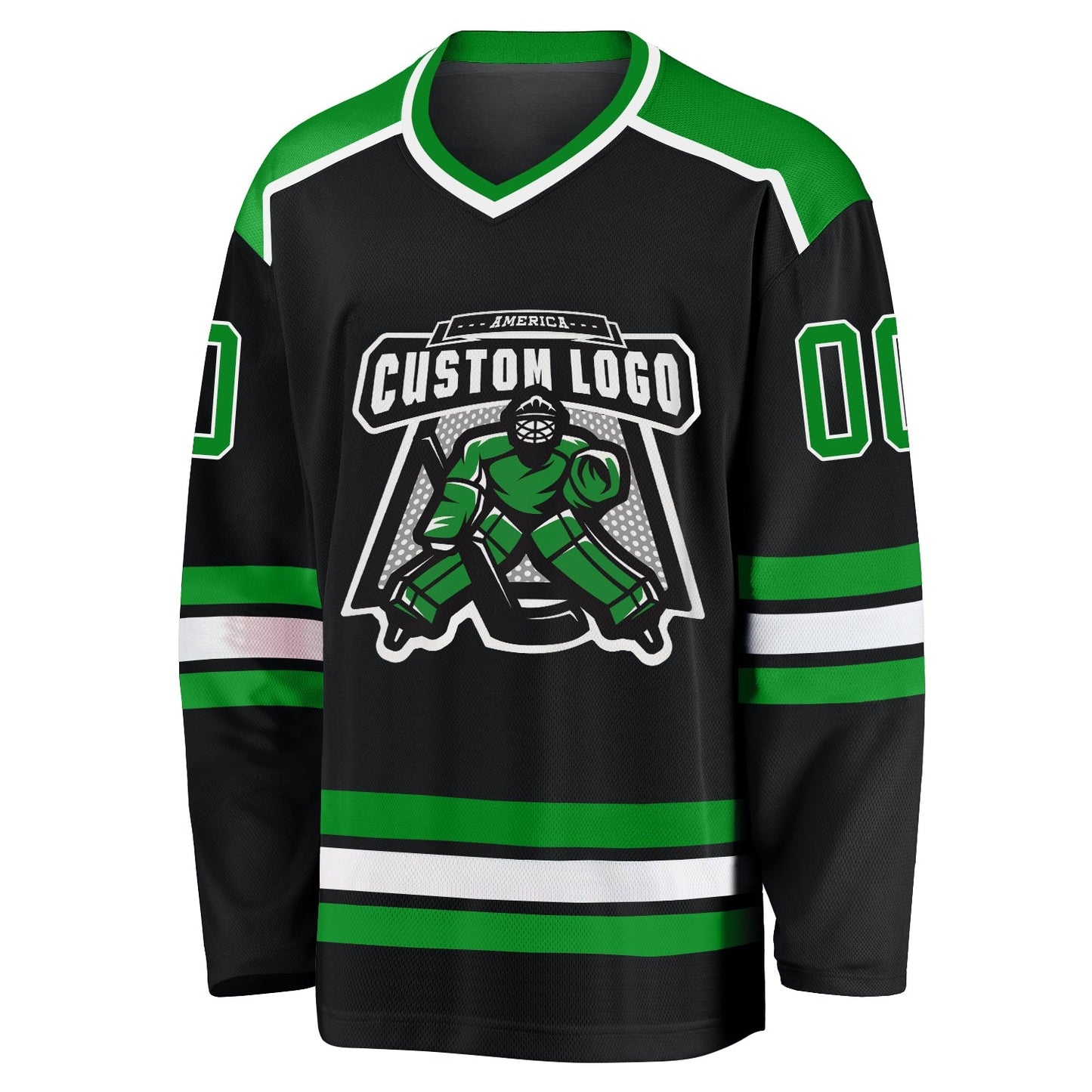 Custom Black Grass Green-White Hockey Jersey view 2
