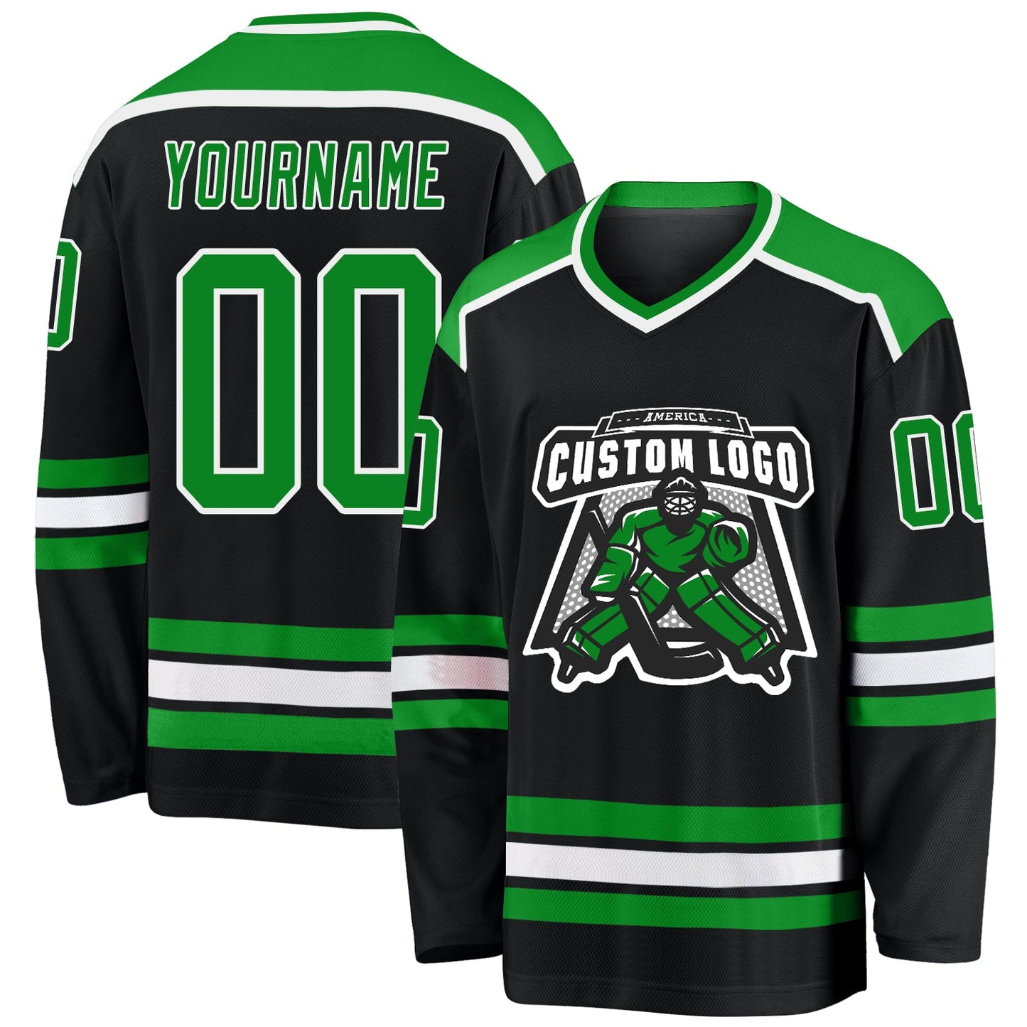 Custom Black Grass Green-White Hockey Jersey - Main View