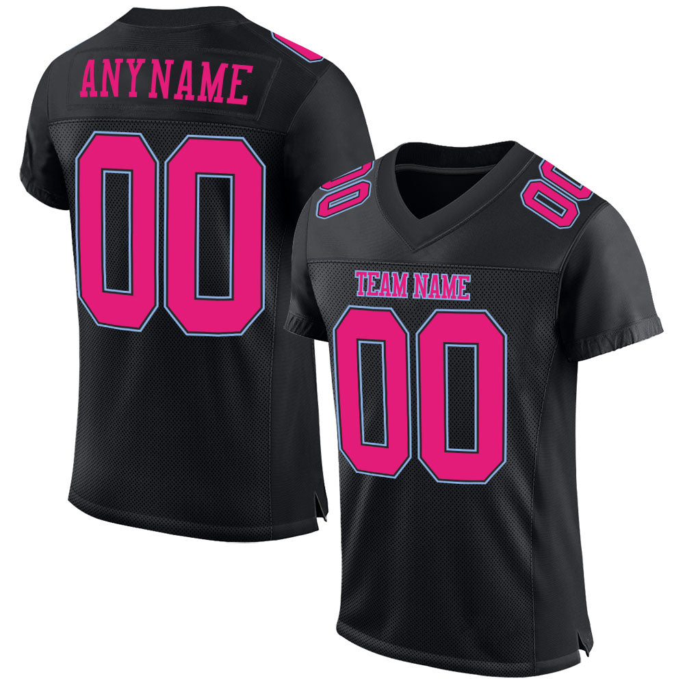 Custom Black Hot Pink-Light Blue Mesh Authentic Football Jersey - Main View