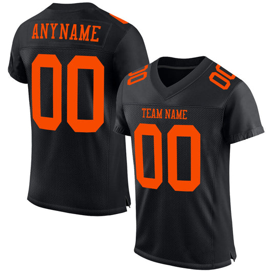 Custom Black Orange Mesh Authentic Football Jersey - Main View