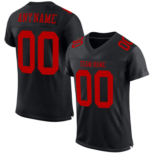 Custom Black Red Mesh Authentic Football Jersey - Main View