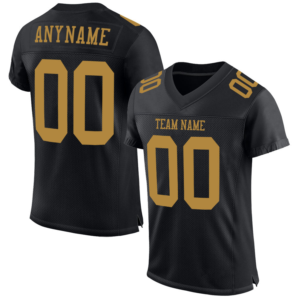 Custom Black Old Gold Mesh Authentic Football Jersey - Main View