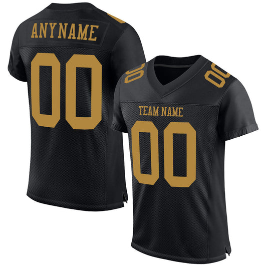 Custom Black Old Gold Mesh Authentic Football Jersey - Main View