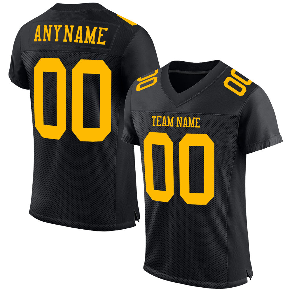 Custom Black Gold Mesh Authentic Football Jersey - Main View