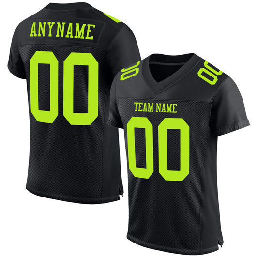 Custom Black Neon Green Mesh Authentic Football Jersey - Main View