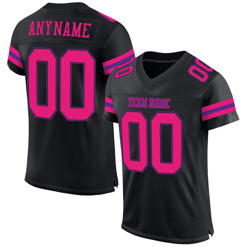 Custom Black Hot Pink-Purple Mesh Authentic Football Jersey - Main View
