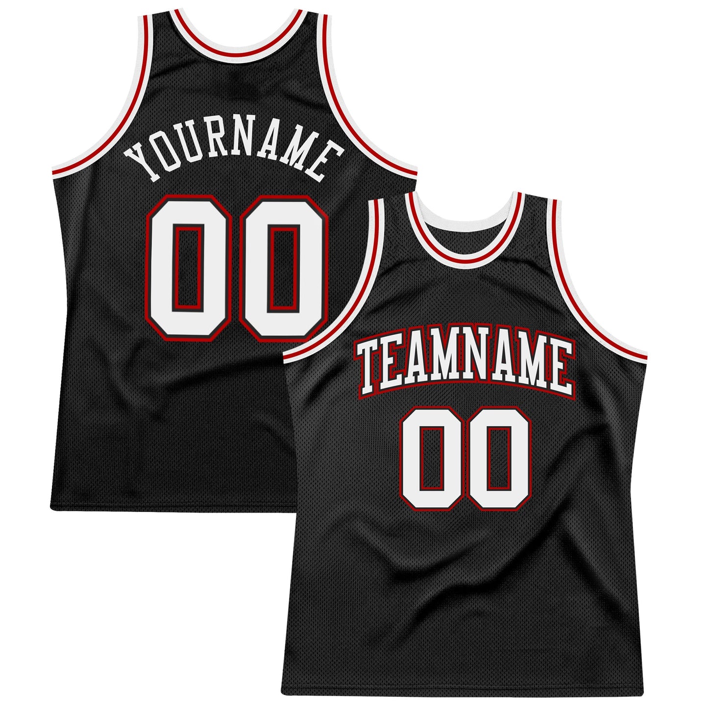 Custom Black White-Red Authentic Throwback Basketball Jersey - Main View