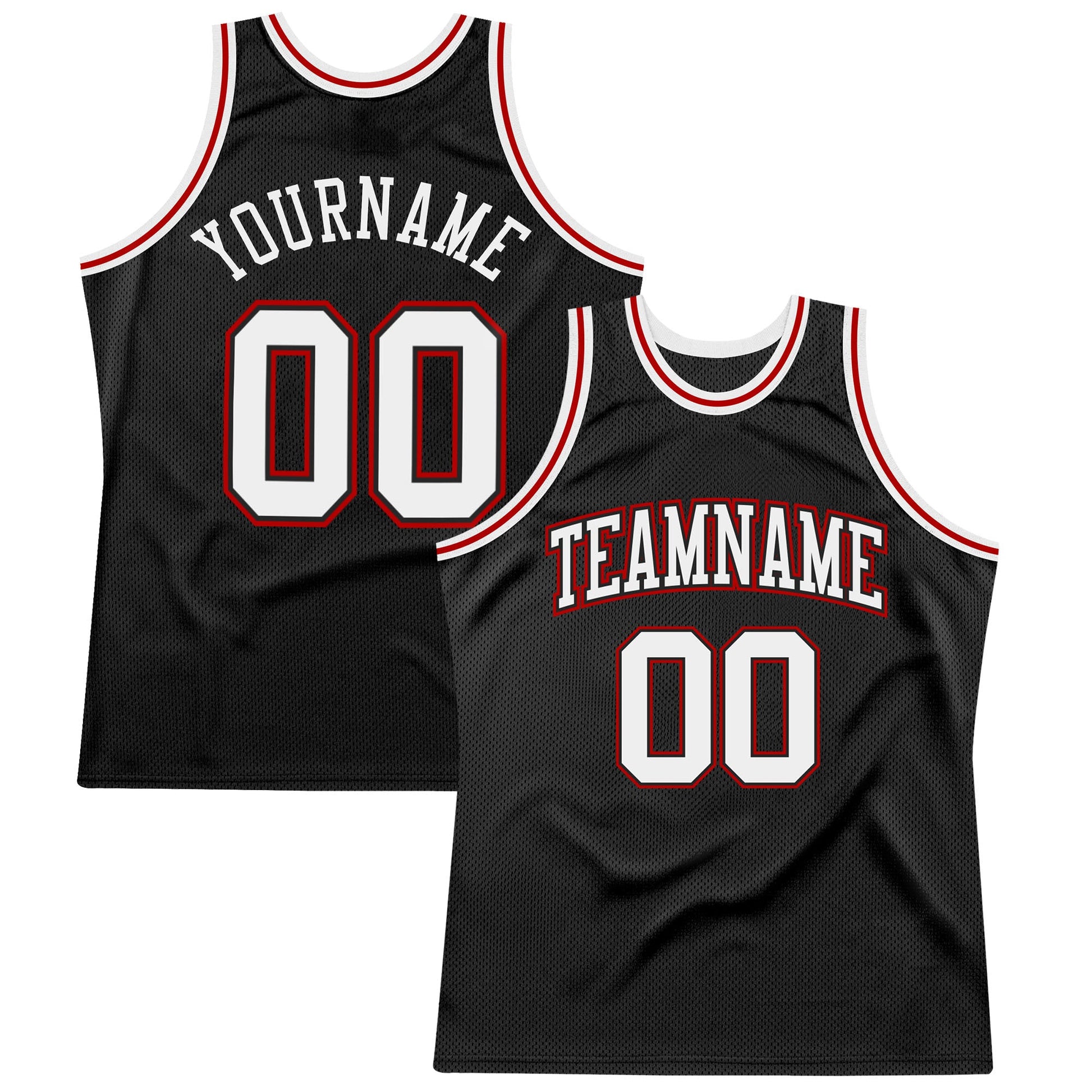 Custom Black White-Red Authentic Throwback Basketball Jersey - Main View