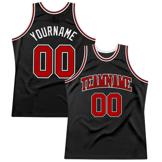 Custom Black Red-White Authentic Throwback Basketball Jersey - Main View