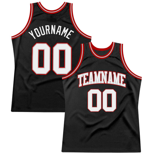 Custom Black White Gray-Red Authentic Throwback Basketball Jersey - Main View
