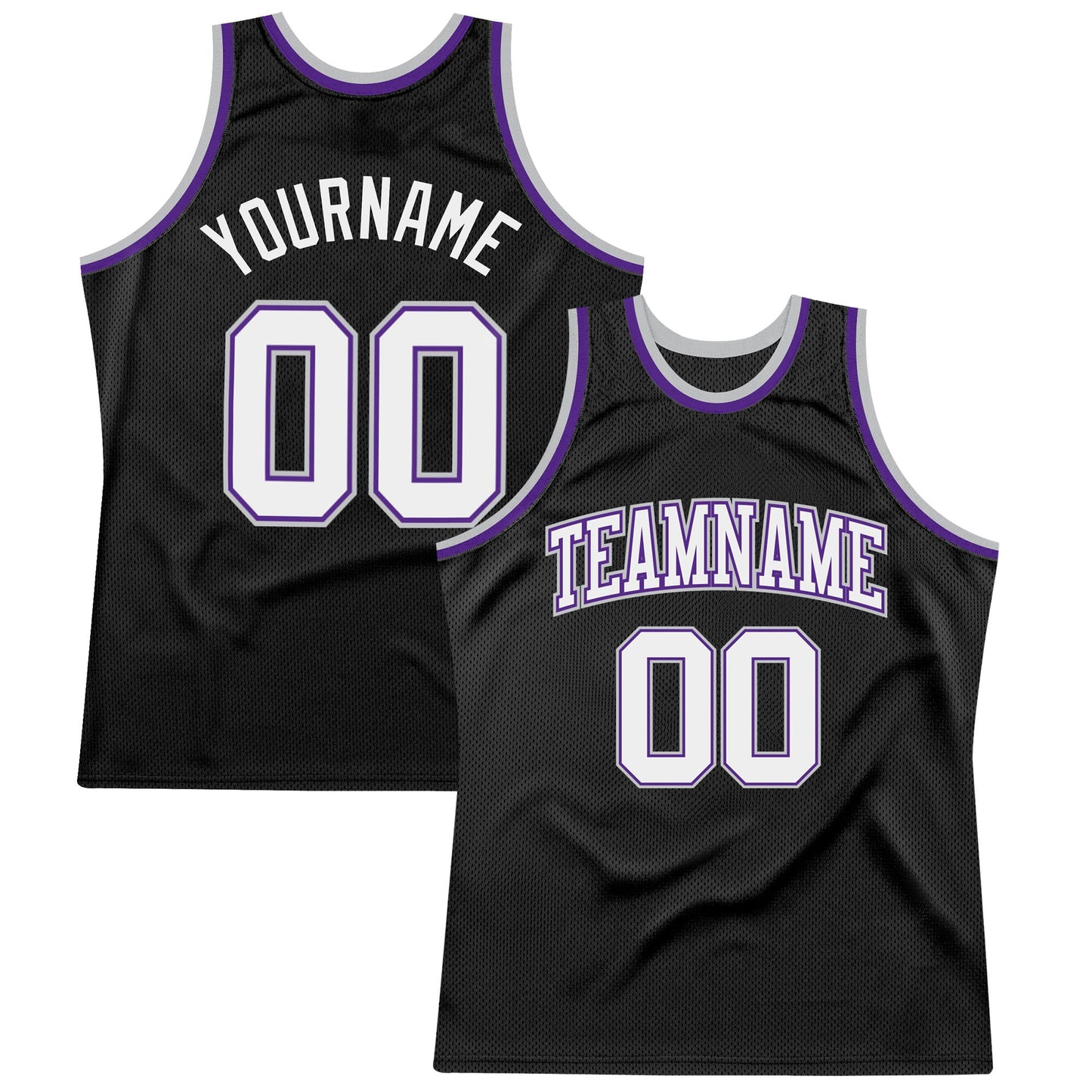 Custom Black White Purple-Gray Authentic Throwback Basketball Jersey - Main View
