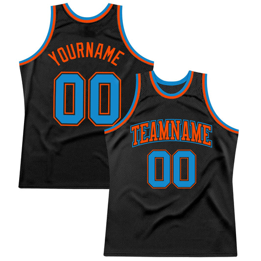 Custom Black Blue-Orange Authentic Throwback Basketball Jersey - Main View