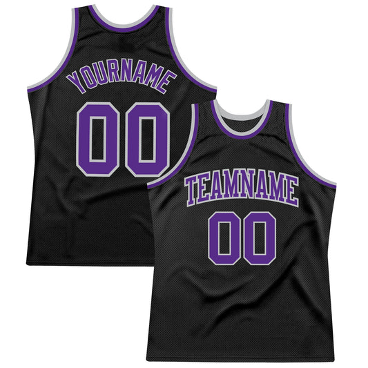 Custom Black Purple-Gray Authentic Throwback Basketball Jersey - Main View