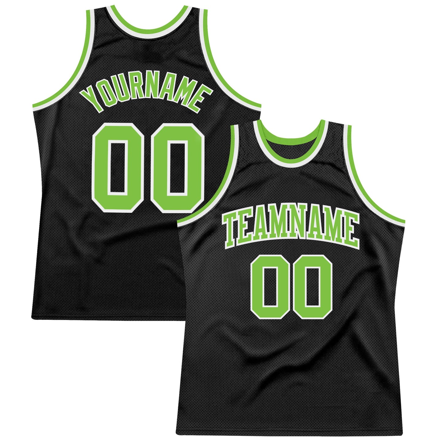 Custom Black Neon Green-White Authentic Throwback Basketball Jersey - Main View