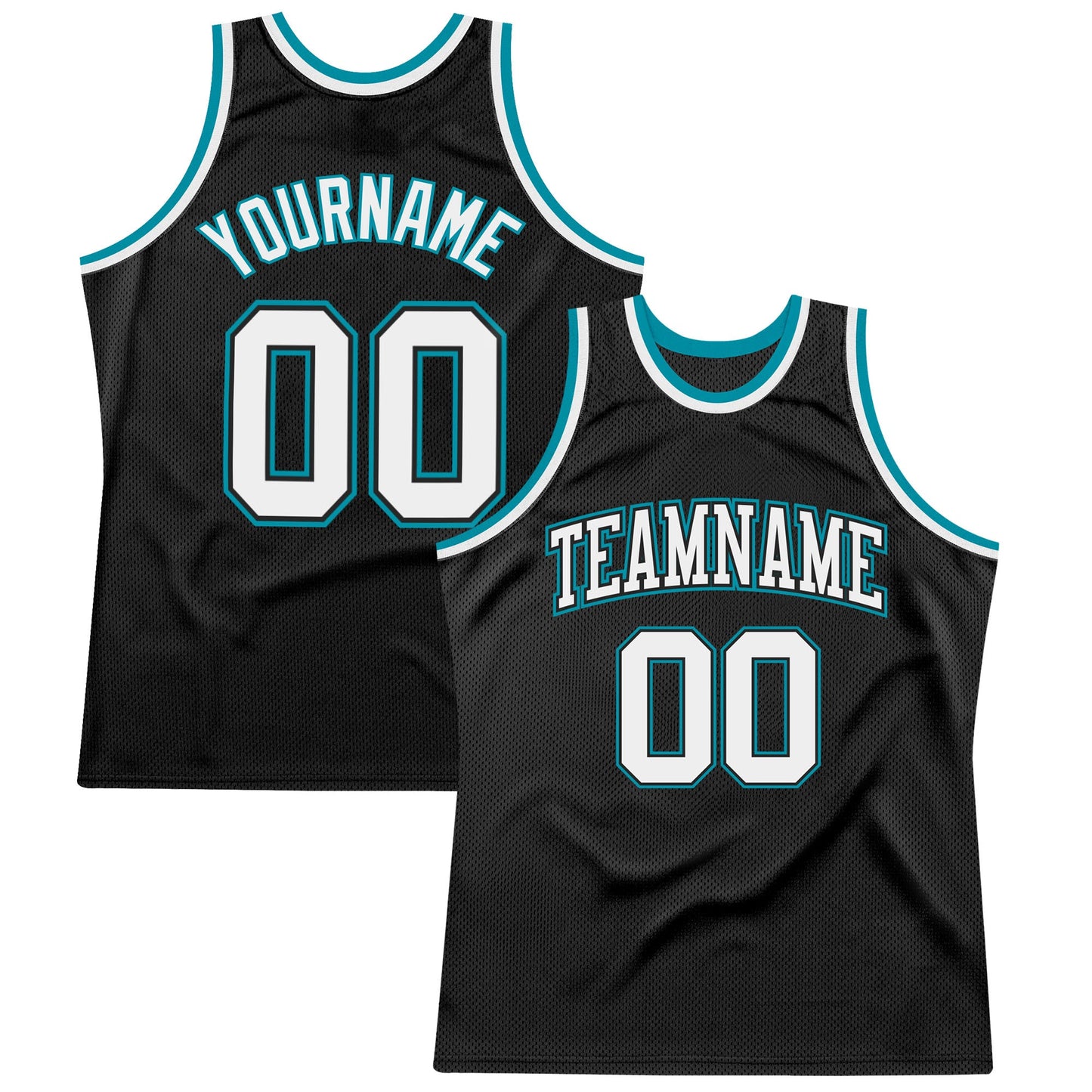 Custom Black White-Teal Authentic Throwback Basketball Jersey - Main View